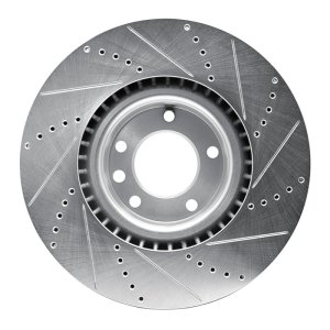 Porsche Cayenne Brake Rotor (1) - Front Left - R1 Concepts - Drilled & Slotted - Silver - `08-`09